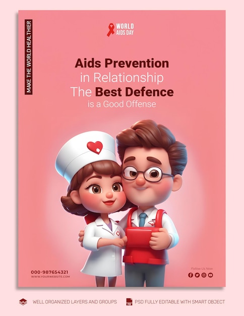 Modello psd banner post sui social media per la giornata mondiale dell'aids