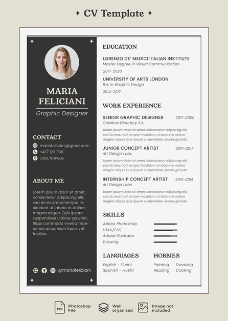 PSD modello psd per cv di design moderno e minimalista