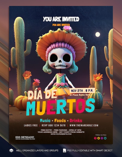 Psd template day of the dead social media post feed flyer