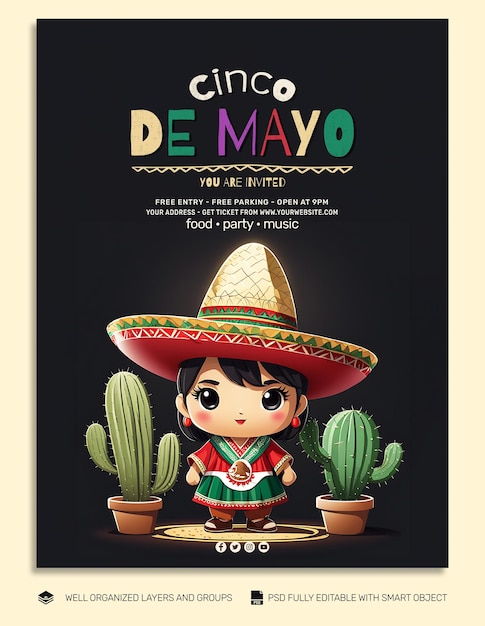 PSD Флаер и баннер psd template медиа-пост cinco de mayo