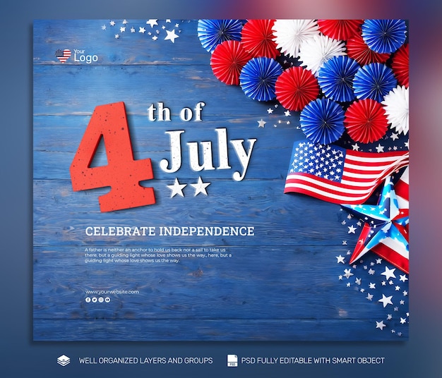 PSD psd template flyer amp banner amerykański dzień niepodległości post w mediach społecznościowych