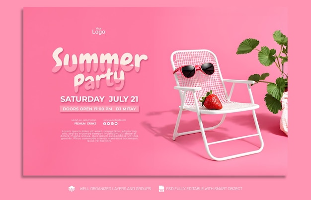 Psd template flyer amp banner summer invitation