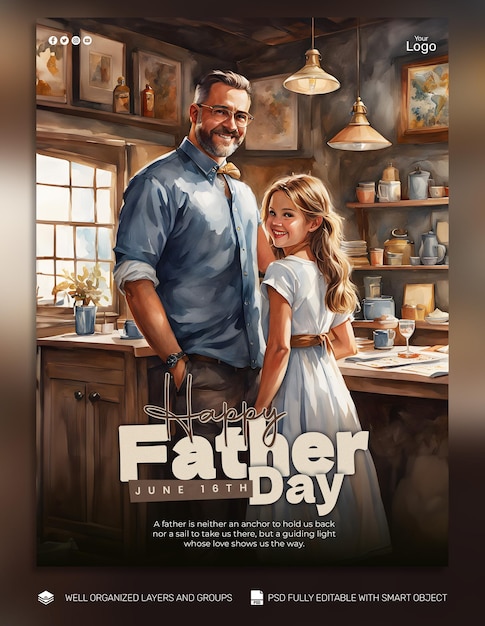 Psd template flyer fathers day social media post