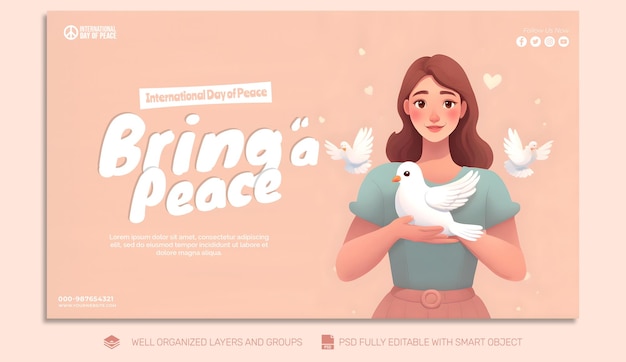 Psd template flyer international day of peace social media post