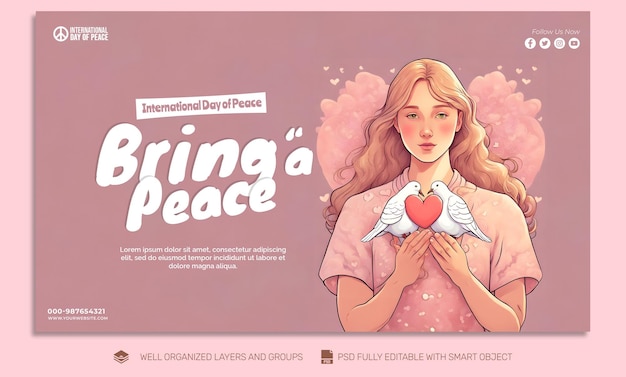 Psd template flyer international day of peace social media post