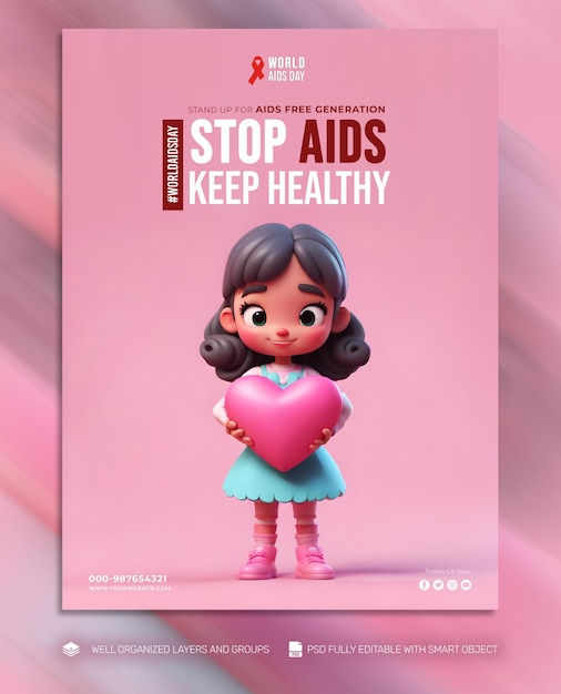 Psd template flyer world aids day social media post