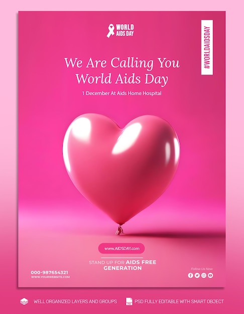 Psd template flyer world aids day social media post