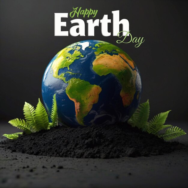 PSD modello psd di un poster di happy earth day con il pianeta terra sullo sfondo nero