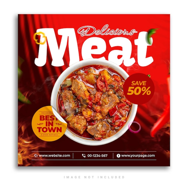 PSD psd template for an instagram post banner about delicious meat beef meal food