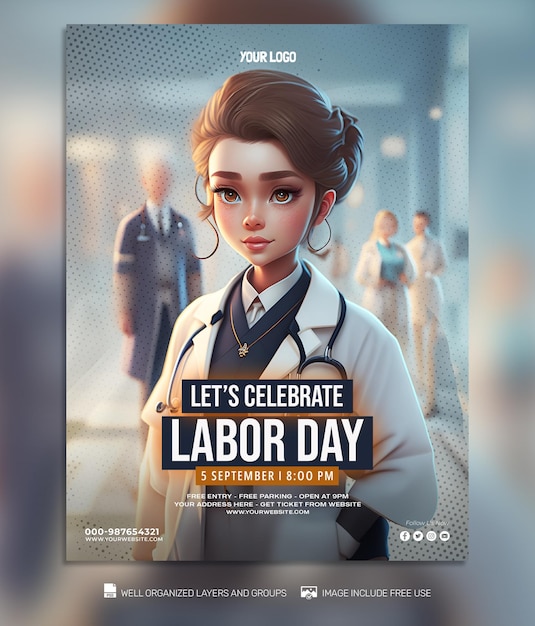 Psd template labor day social media post feed flyer banner