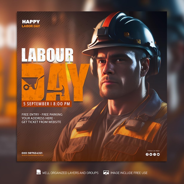 Psd template labor day social media post feed flyer banner