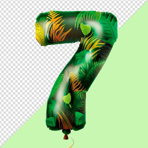 Psd template number seven made of jungle birthday balloon