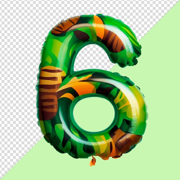 Psd template number six made of jungle birthday balloon