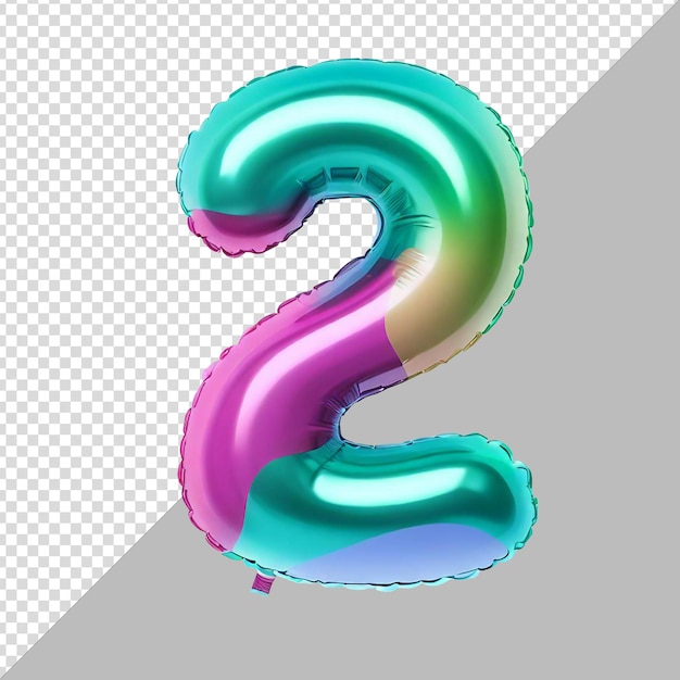 PSD template number two made of birthday balloon on a transparent background