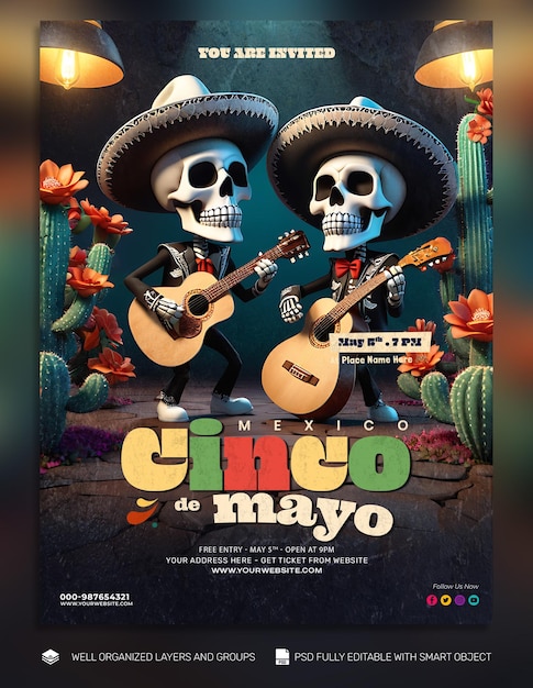 Psd Template 포스터 및 플라이어 Cinco De Mayo 미디어 포스트