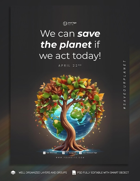 PSD psd 템플릿 포스터와 플라이어 지구의 날 소셜 미디어 게시물