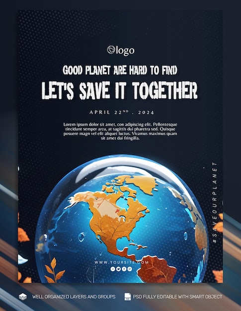 Psd template poster en flyer earth day social media post