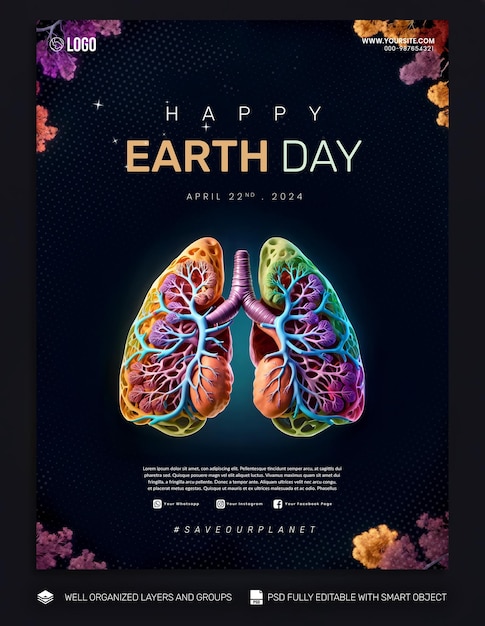 Psd template poster and flyer earth day social media post
