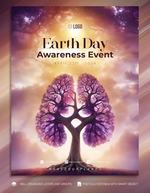 Psd template poster and flyer earth day social media post