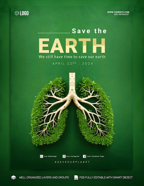 Psd template poster and flyer earth day social media post