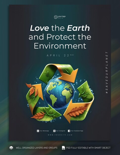 Psd template poster and flyer earth day social media post