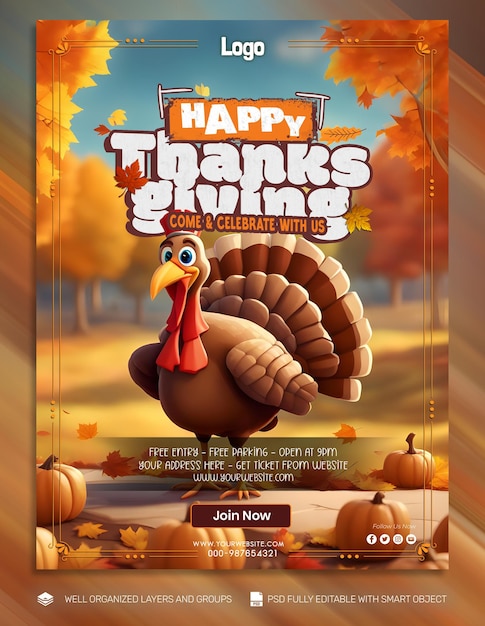 PSD psd template poster and flyer thanksgiving and the harvest feast social media post