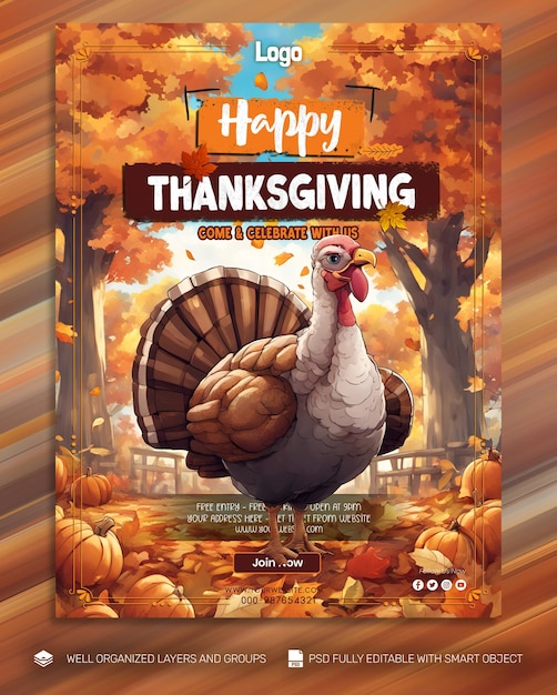 PSD psd template poster and flyer thanksgiving and the harvest feast social media post