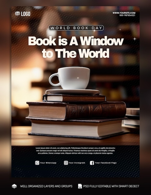 PSD psd template poster and flyer world book day social media post