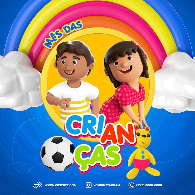PSD template for social media instagram child playing childrens day brazil promotion