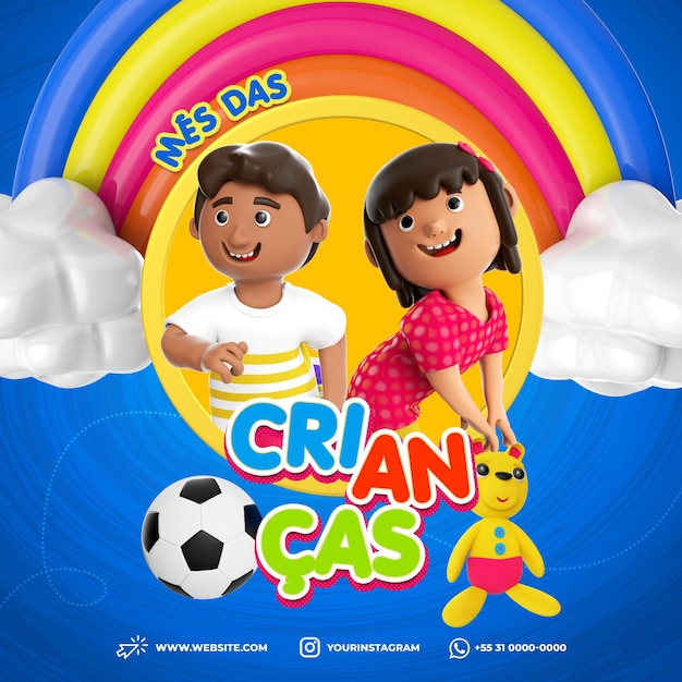 Psd template for social media instagram child playing childrens day brazil promotion