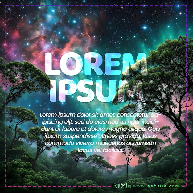 PSD psd template title editable text twinkling coral nebula d with tropical trees and stars
