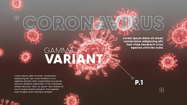 PSD template with editable texts and 3d virus for information about Covid19 and variants