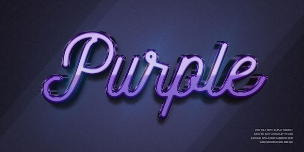 PSD text 3d purple with editable text style