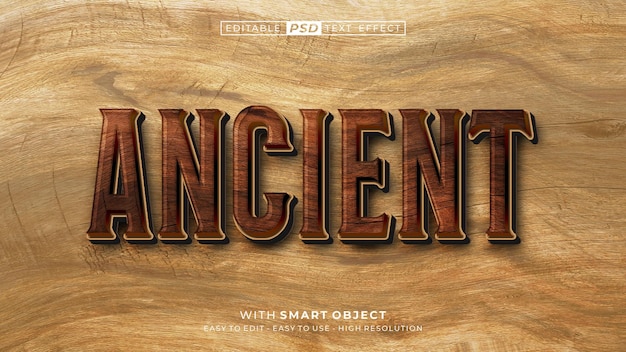 PSD psd text ancient with wood grain texture 3d style text effect