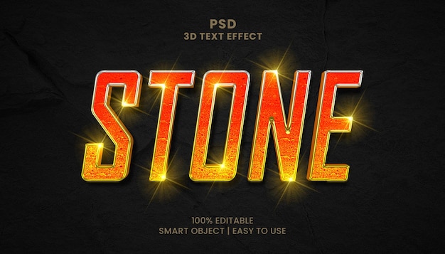 PSD un effetto di testo psd con una luce gialla e la parola pietra sul fondo.