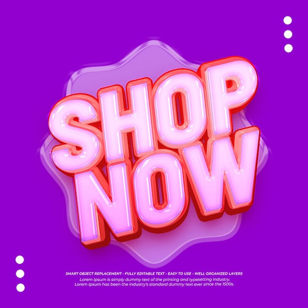 PSD text shop now with editable 3D style text effect