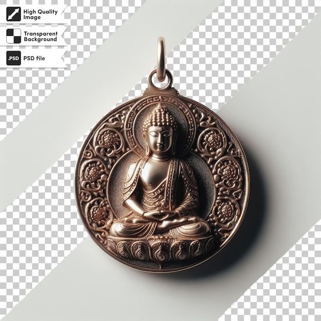 Psd thai religious amulet of a small buddha with magical properties on transparent background with e