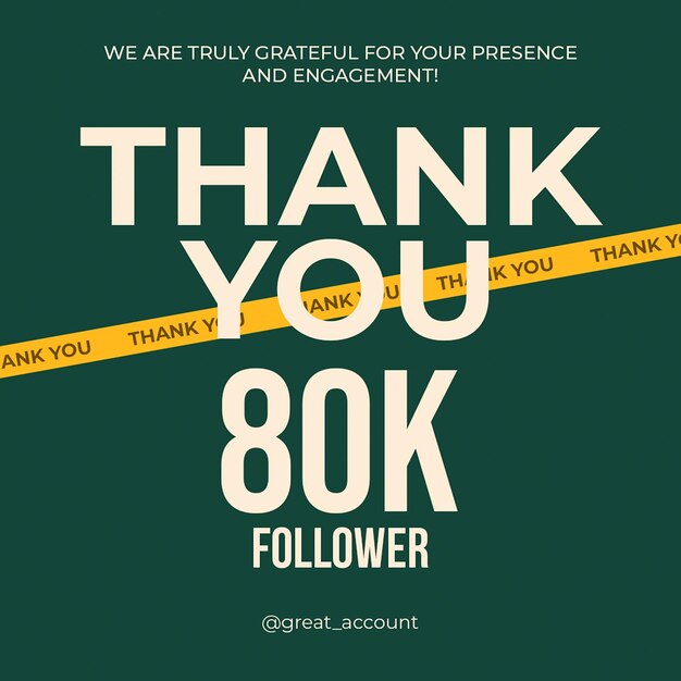 PSD psd thank you 80k follower on dark green background instagram post template