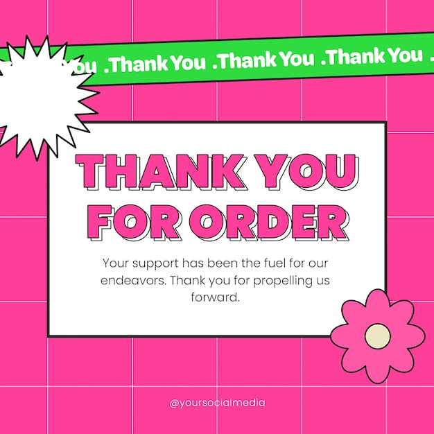 PSD psd thank you for order with pink background instagram post template