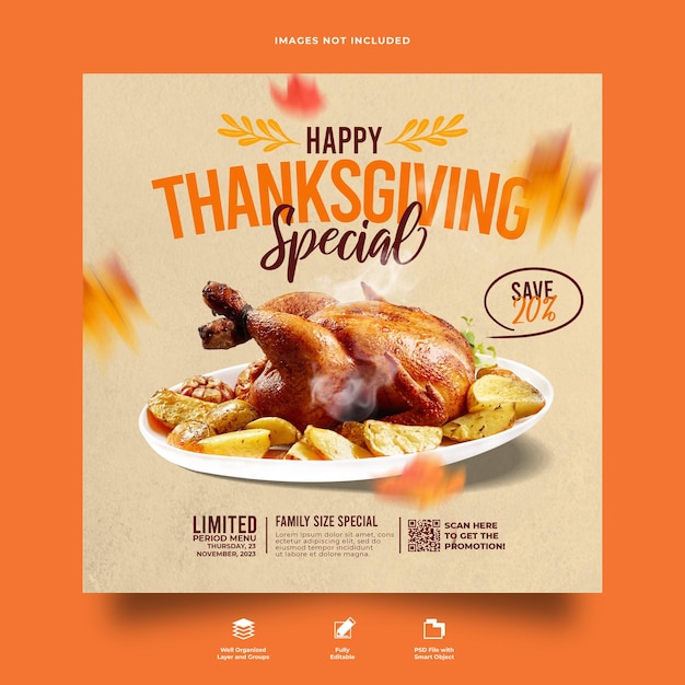 Psd thanksgiving food menu square banner template design