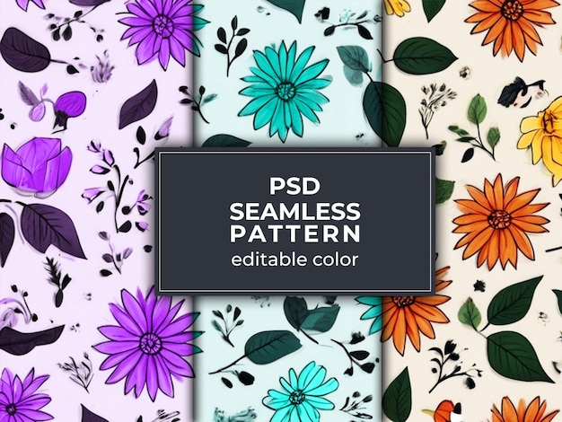 PSD psd the beautiful seamless pattern set of flower arrangement editable colors