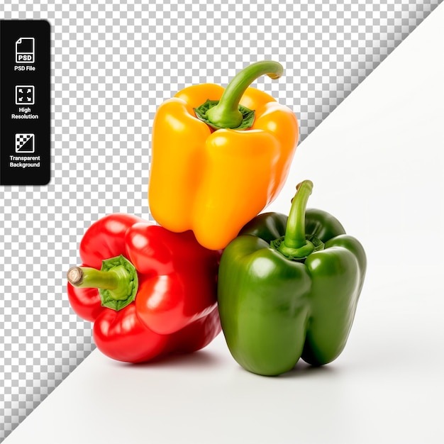 Psd three bell peppers isolated on transparent background