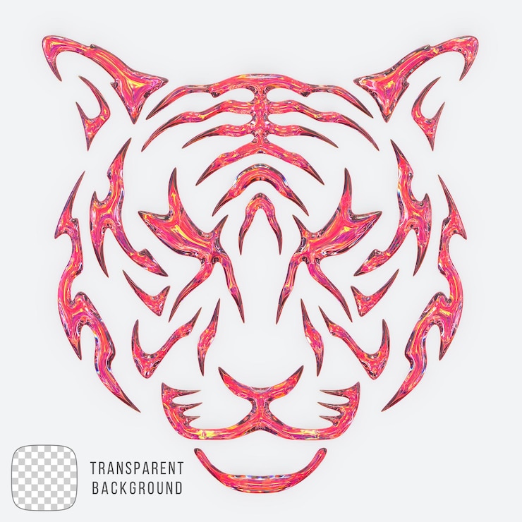 PSD psd tiger head shape in dispersion glass 3d rendering