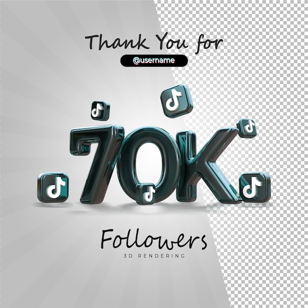 PSD psd tiktok 70k followers 3d rendering with alpha background