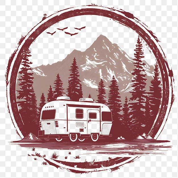 PSD psd timeless rv airstream basecamp met deep burgundy monochrome tattoo clipart inkt t-shirt ontwerp