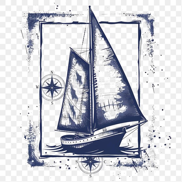 PSD psd timeless sailboat schooner con deep blue monochrome stamp c tattoo clipart inchiostro t-shirt design