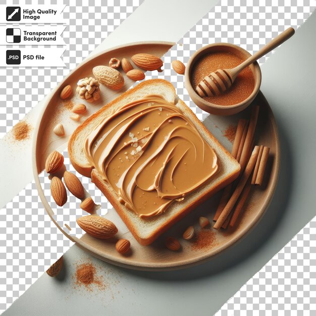 psd toast with peanut butter on transparent background with editable mask layer