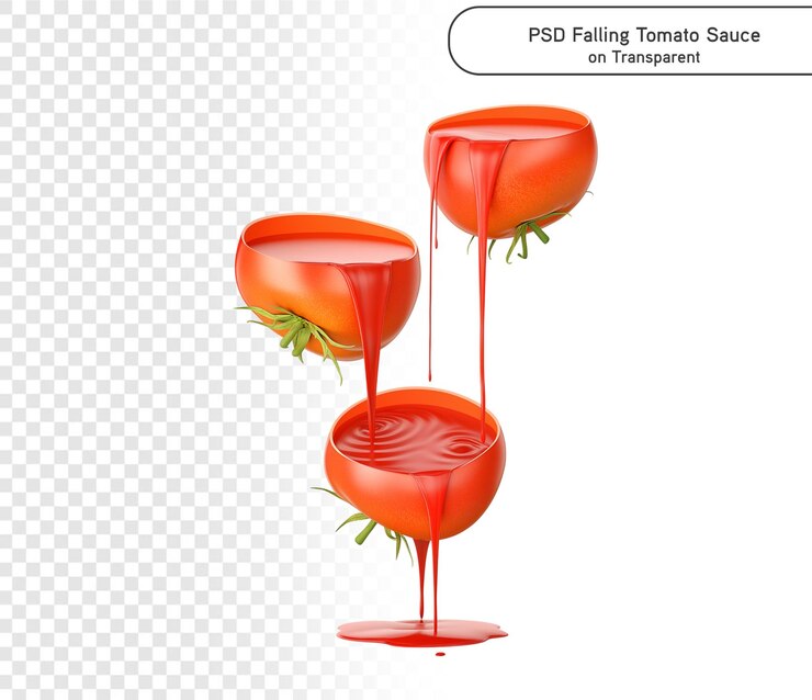 PSD psd tomato ketchup on red tomato concept idea of food and drink product png transparent background