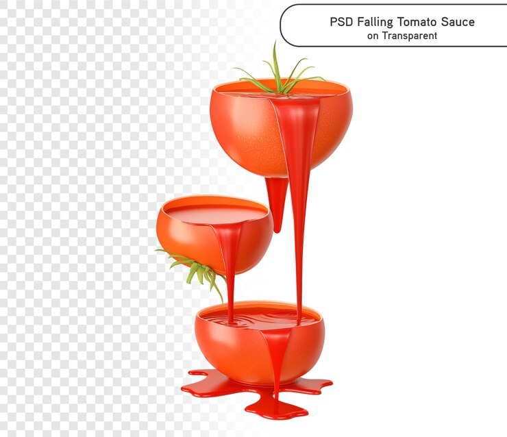 PSD psd tomato ketchup on red tomato concept idea of food and drink product png transparent background