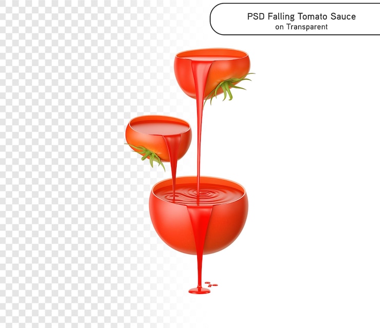 PSD psd tomato ketchup on red tomato concept idea of food and drink product png transparent background